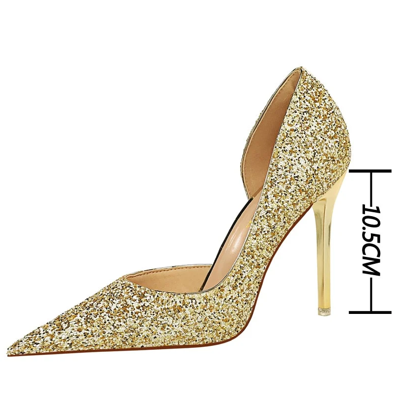 BIGTREE Shoes Gold Sliver Woman Pumps Sequin Cloth Wedding Shoes Sexy High Heels 2022 New Pumps Women Stiletto Heels 10.5 Cm