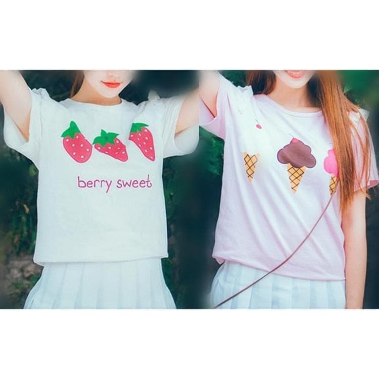 [Reservation] Kawaii Strawberry/Ice Cream Printing T-Shirt SP166188