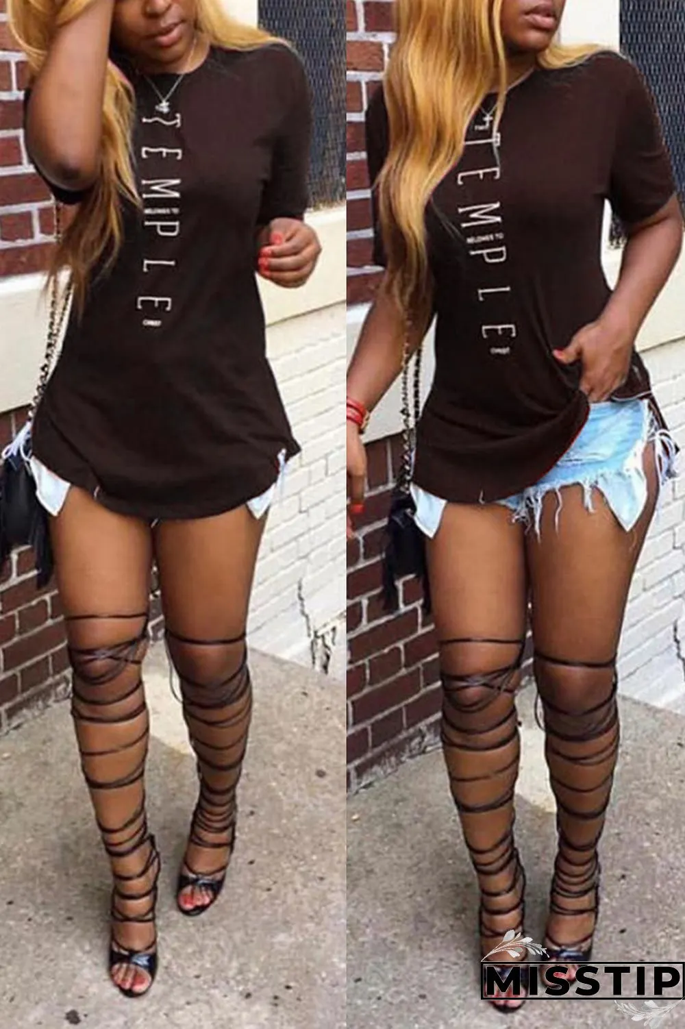 CoffeeColor Fashion Casual Printed Short-sleeved T-shirt Top
