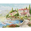 (US Only)Full Embroidery Eco-cotton Thread 11CT Printed Lake Como Cross Stitch 66x55cm