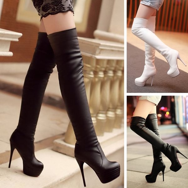 Plus Size 4.5-10.5 Women High Heels Leather Boots Sexy Over Knee High Boots - Shop Trendy Women's Clothing | LoverChic