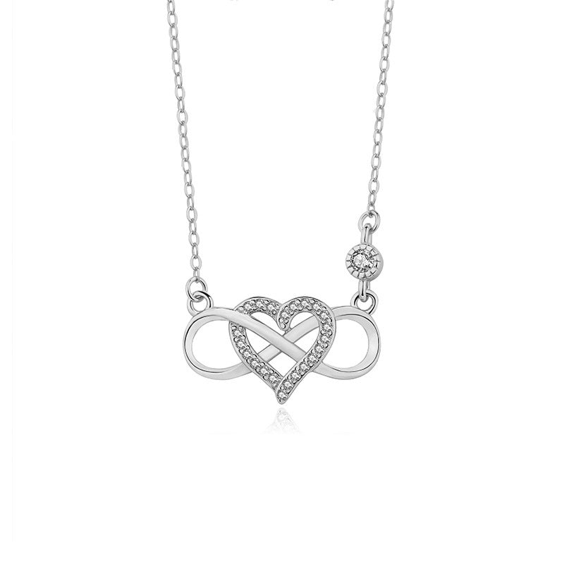 925 Sterling Silver Zircon Plating Inlay Heart Shape Pendant Necklace