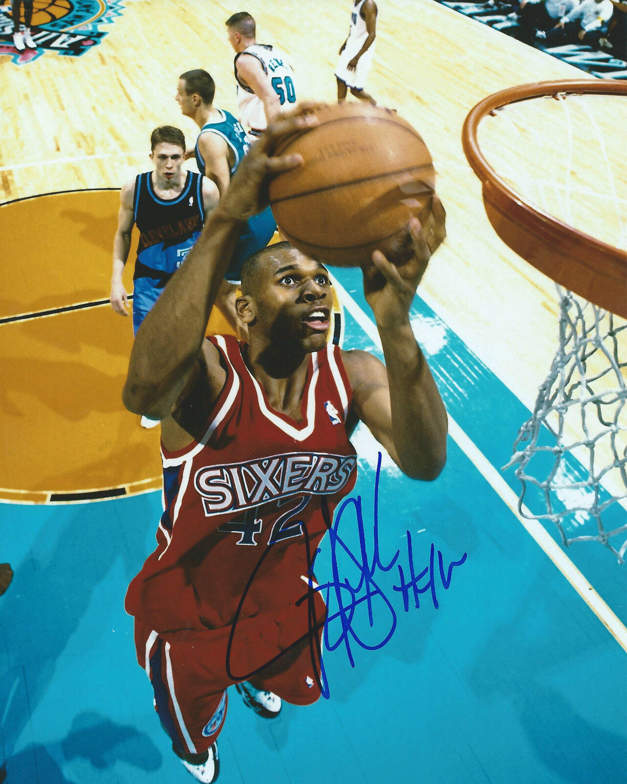 Jerry Stackhouse *PHILADELPHIA SIXERS* Signed 8x10 Photo Poster painting J2 COA GFA