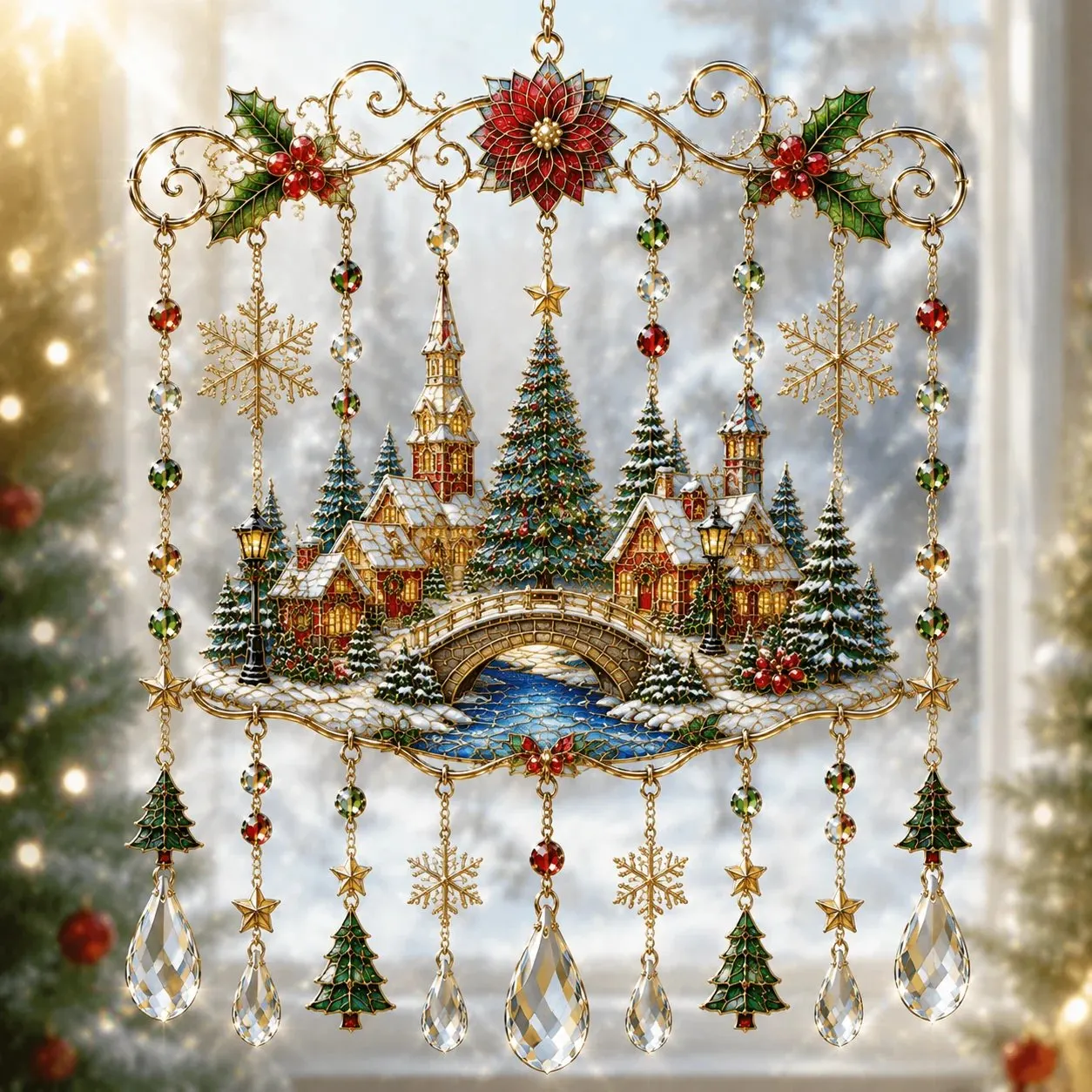 Christmas Stained Glass-Style Window Hanging detail 1