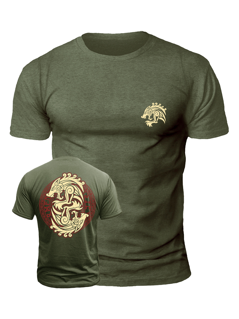 Men's Viking Wolf Norse Mythology Print Casual Short Sleeve T-shirt