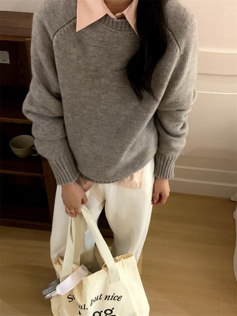 fall outfits women Korean Style Lazy Style round Neck Simple Sweater for Women Autumn and Winter New Solid Color Pullover Design Women's Knitted Top for Women