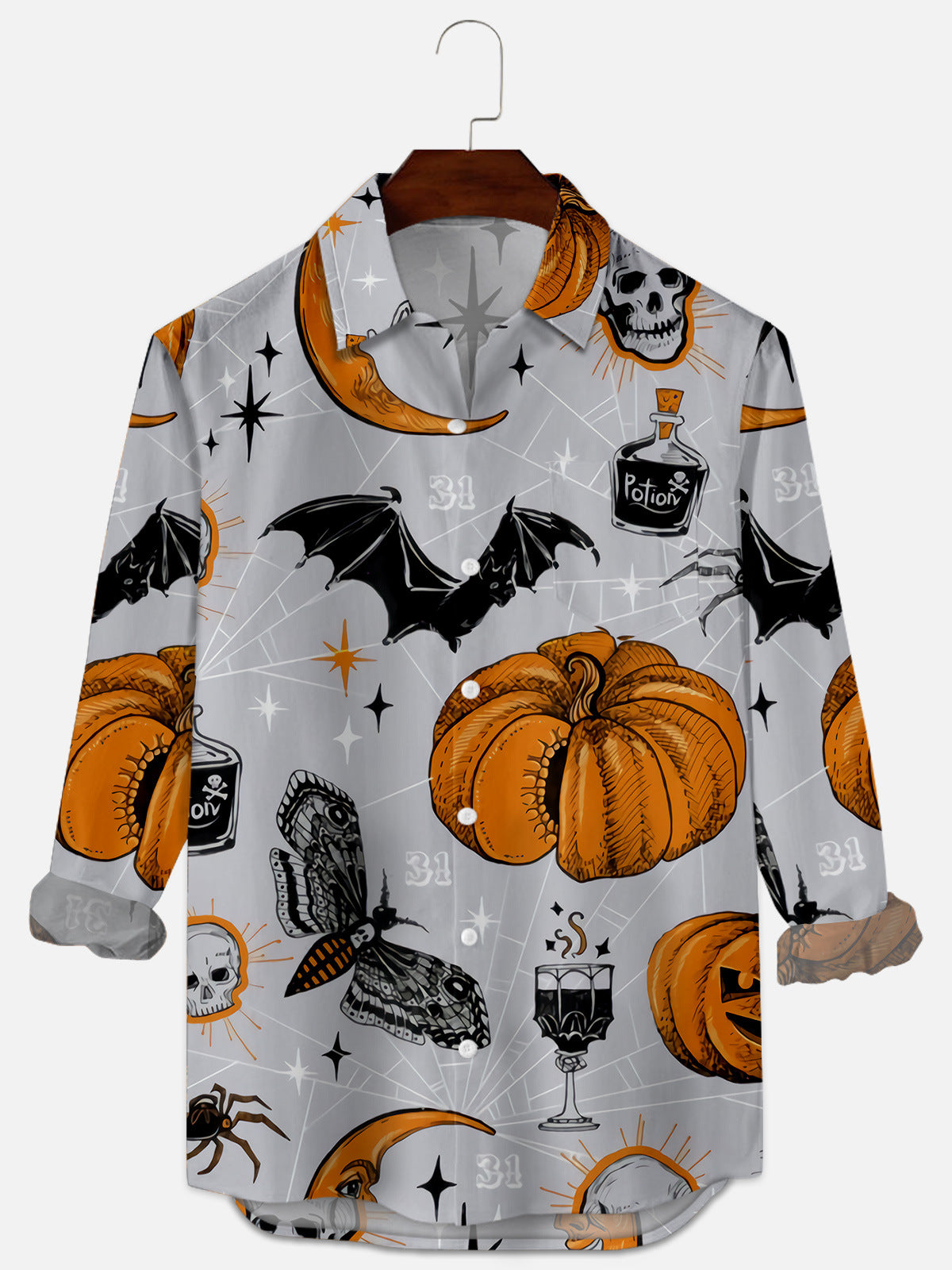 Men's Plus Size Holiday Custom Halloween Long Sleeve Shirt With Pockets PLUSCLOTHESMAN