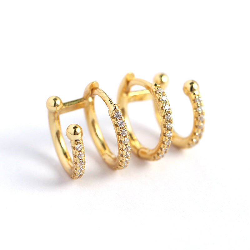 925 Sterling Silver Women Geometric Geometric Silver Diamond Inlay Stud Earrings