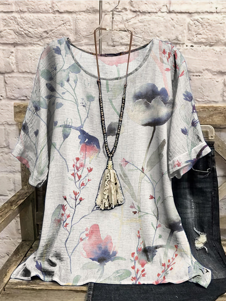 Women Long Sleeve V-neck Graphic Floral Printed Top