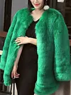 Fashion Solid Color Faux Fur Long Sleeves Warm Coat