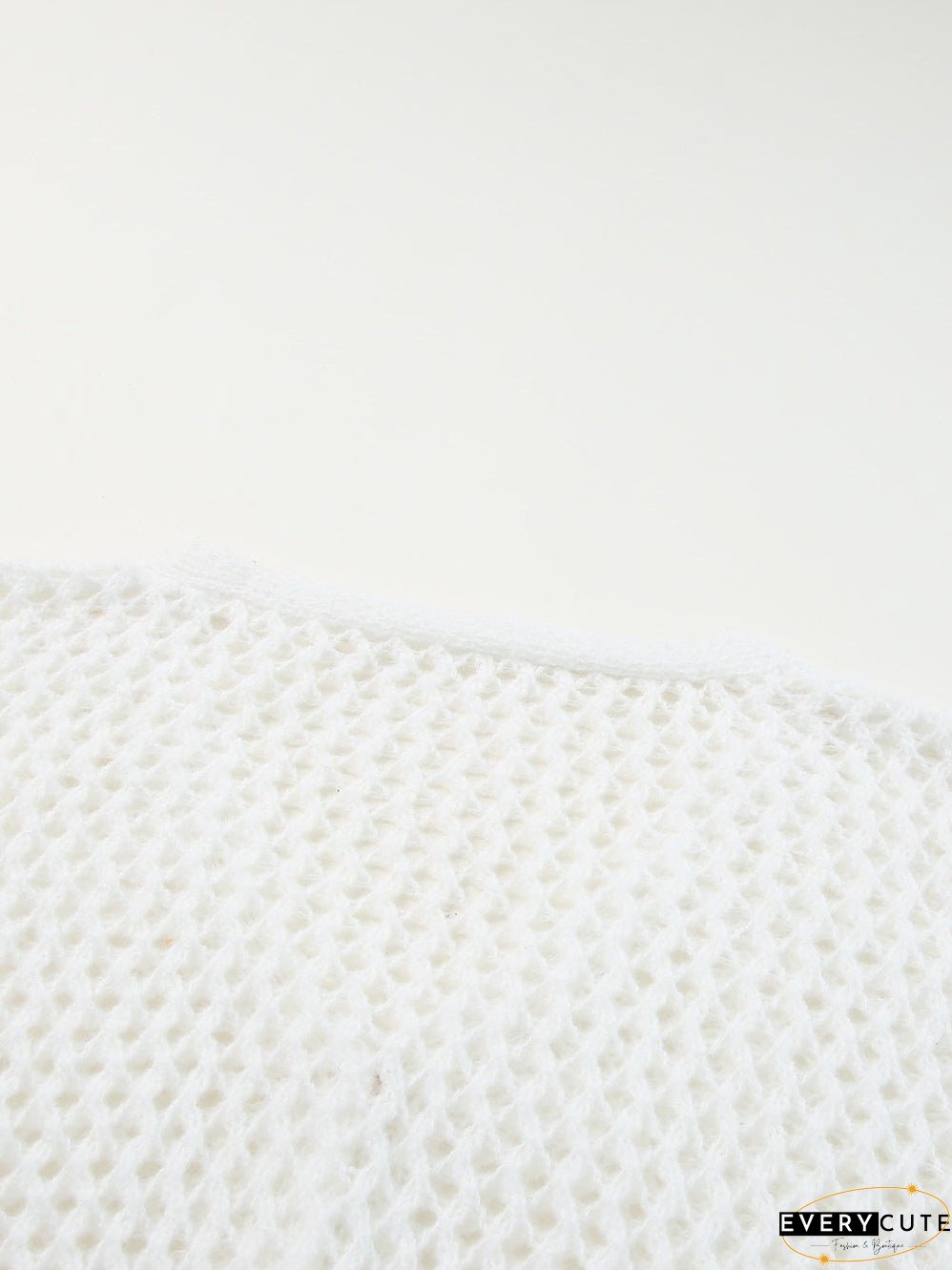 White Crochet Knit V-Neck Button-Up Cardigan