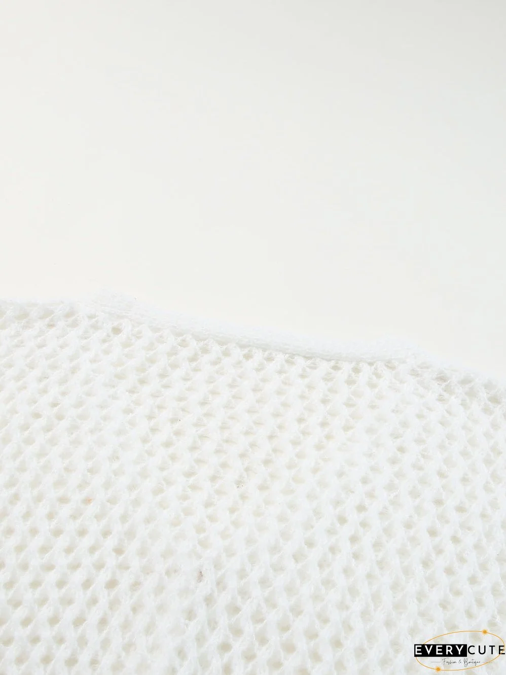 White Crochet Knit V-Neck Button-Up Cardigan