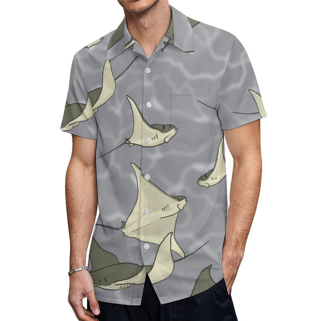 Short Sleeve Cownose Stingray Ocean Hawaiian Shirt Mens Button Down Plus Size Tropical Hawaii Beach Shirts