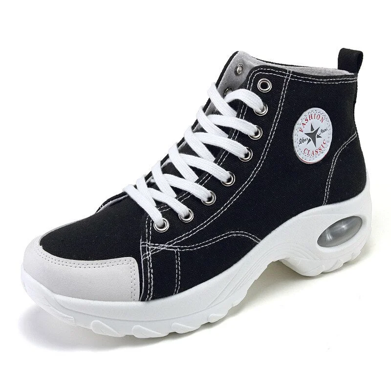 Women Platform Shoes Black Sneakers Canvas Solid High Top Vulcanized Shoes Fashion Large Size Lightweight Off White Canvas Shoes