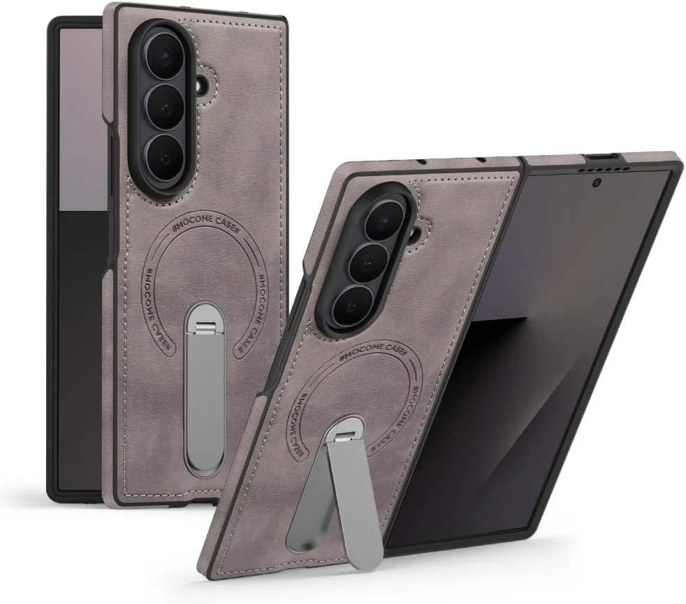 360 Rotae Kickstand Leather Case for Samsung Galaxy Z Fold 7 6 5 4 3 5G Magnetic Heavy Duty Cover, Military Shockproof Cases 