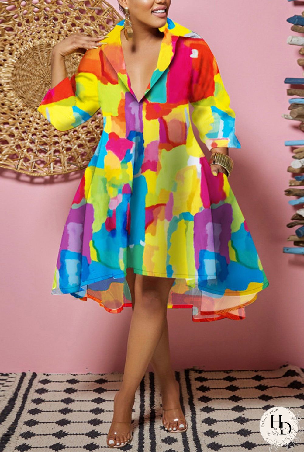 Camouflage Fashion Casual Print Patchwork Turndown Collar Shirt Dress