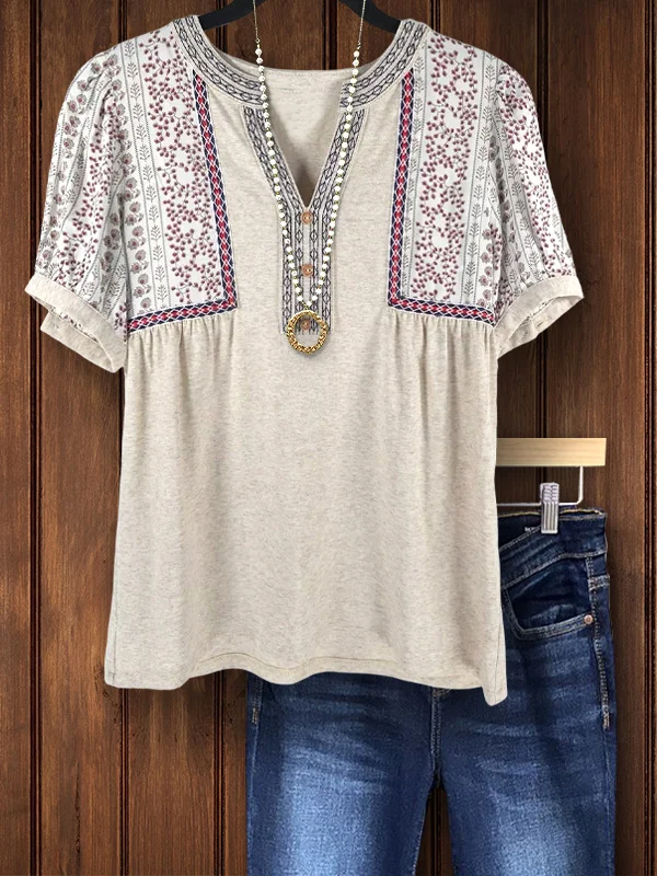 Retro Pastoral Floral Patchwork Top
