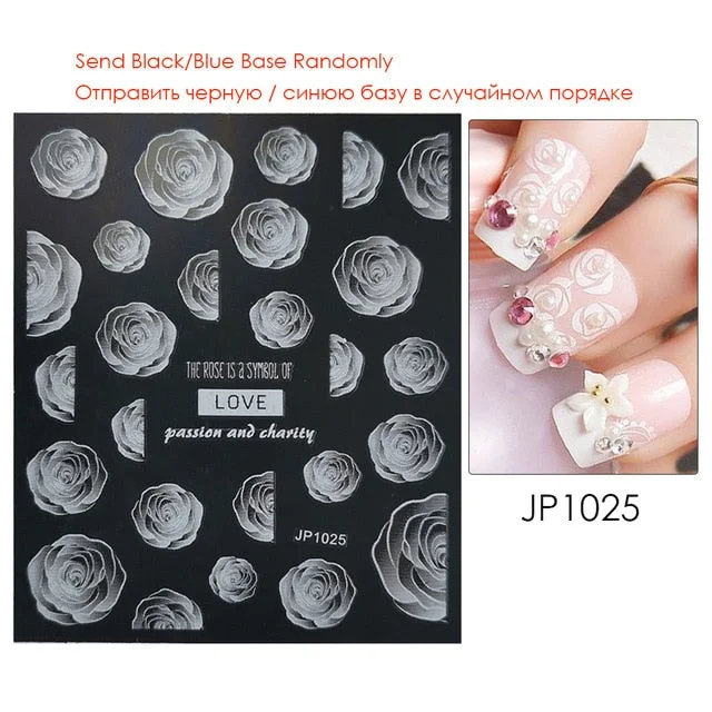 Nail Stickers Embossed 5D Gradually White Butterfly Moon Leaves Flower Designs Back Glue Nail Decals Tips For Beauty Salons-Nail Inspo