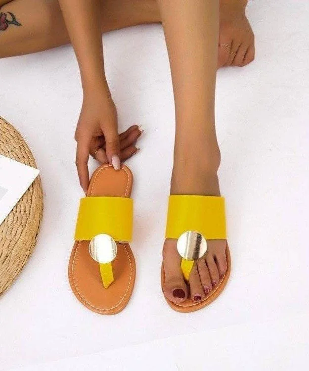 Beautiful Yellow Faux Leather Flip Flops Sandals Splicing Sequined
