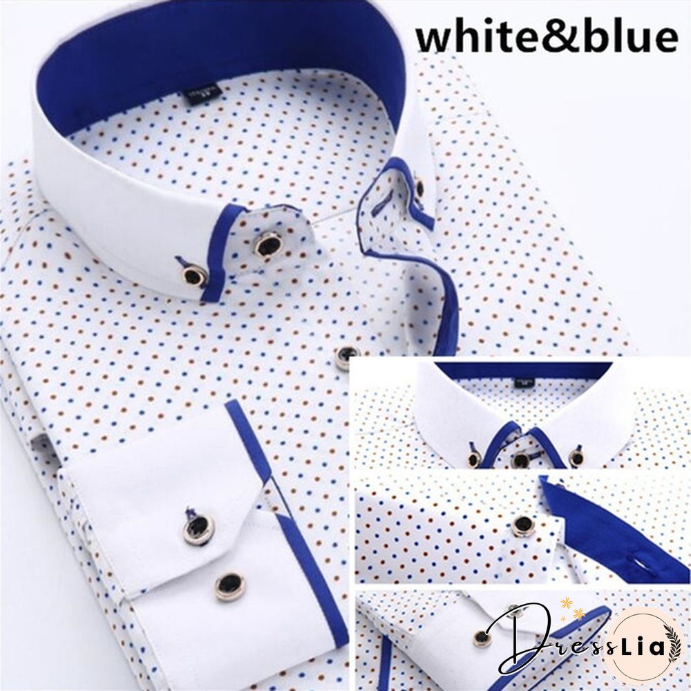 Men Fashion Long Sleeve Shirts Cotton Business Turn-down Collar Shirts Plus Size S-4XL