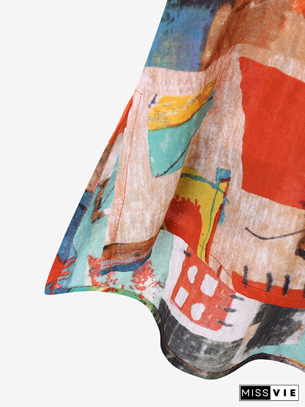 Abstract Painted Pocket Split Wide Leg Short Sleeve Suit