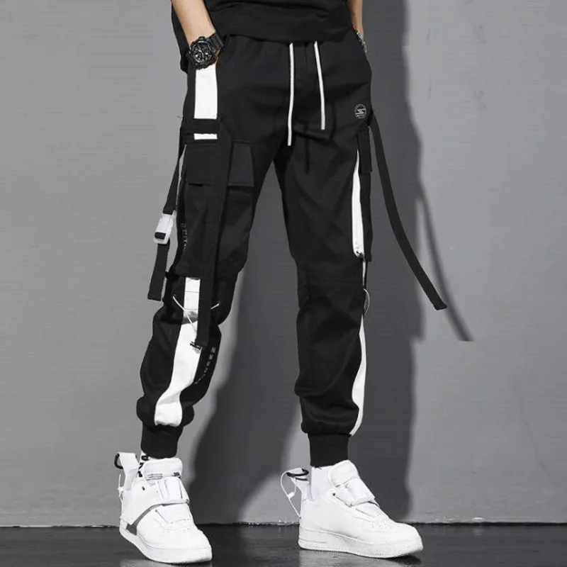 Strapped Ribbon Contrast Color Jogger Pants Techwear Shop