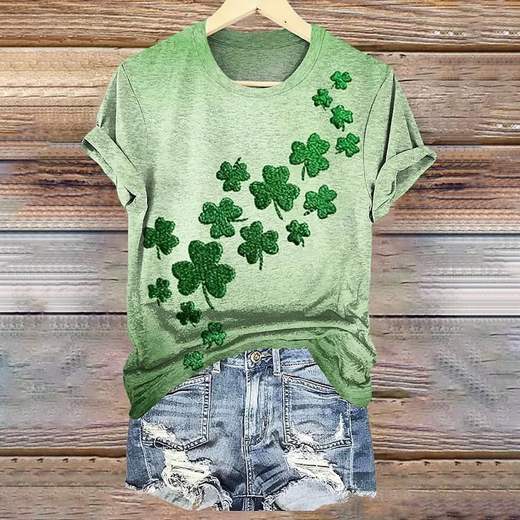 Simpfit Lässiges, lockeres Vintage-T-Shirt mit St. Patrick's Shamrock-Aufdruck für Damen