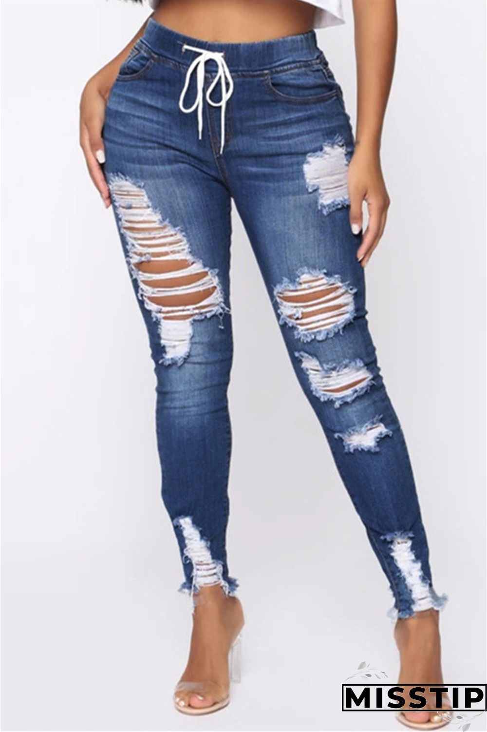 Deep Blue Fashion Casual Regular Solid Jeans