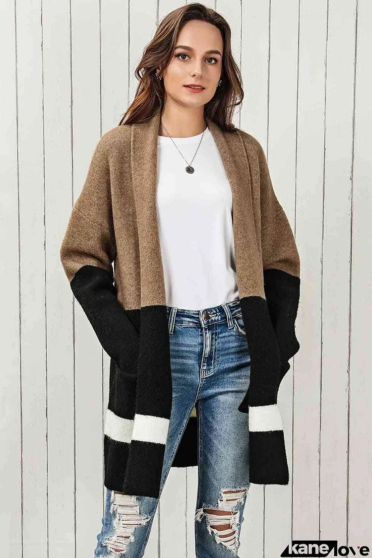 Color Block Dropped Shoulder Longline Cardigan