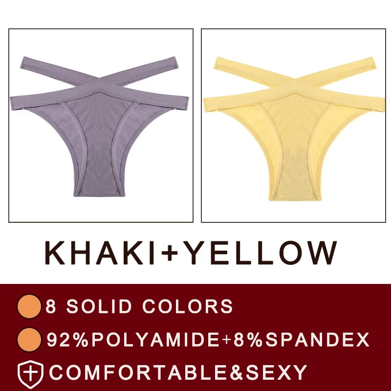 FINETOO 2PCS/Set Fashion Women's Seamless Sexy Panties Lingerie Girls Cross Strap Underwear Briefs 8 Solid Colors Woman Pantys