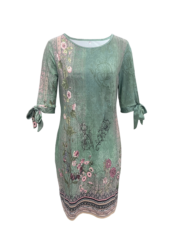 Mature Women Summer Printed Loose-fitting Casual Round-neck Pullover Dress