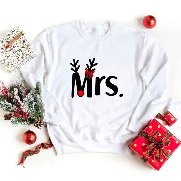 Mr and Mrs Couple Christmas Sweatshirt Merry Christmas Husband & Wife Pullover Lovely Couples Hoodies X-Mas Gift