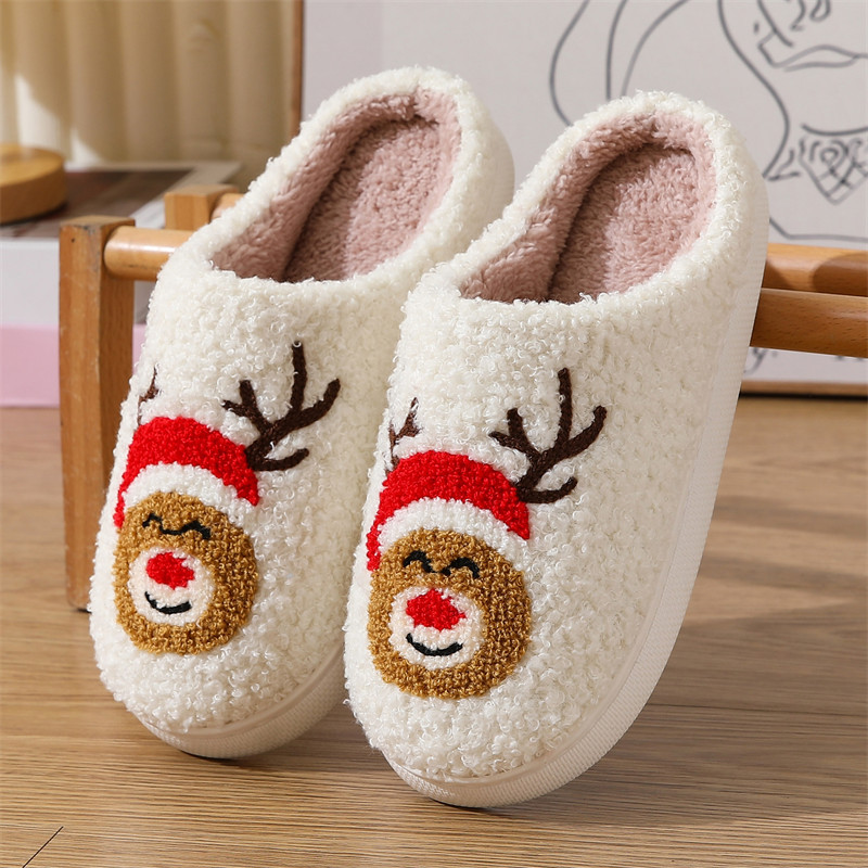 Unisex Embroidered Warm Home Santa Claus Cotton Slippers
