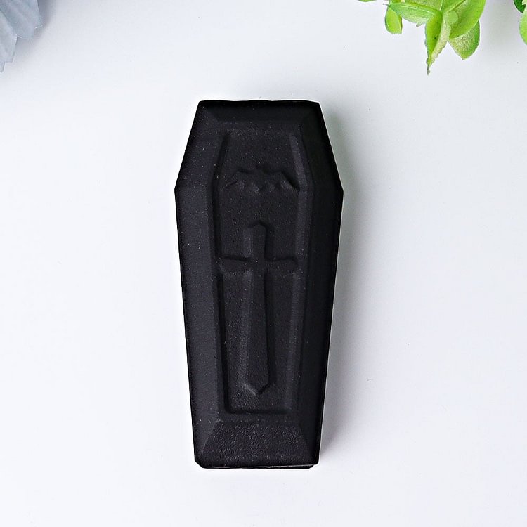 3.1" Matt Black Obsidian Coffin Crystal Carvings