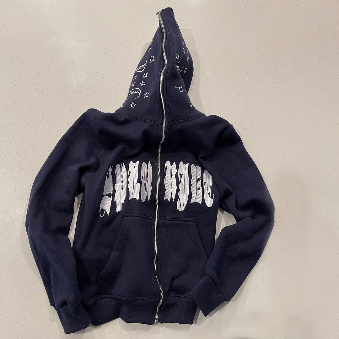 Street fashion personality letter print full zipper hood