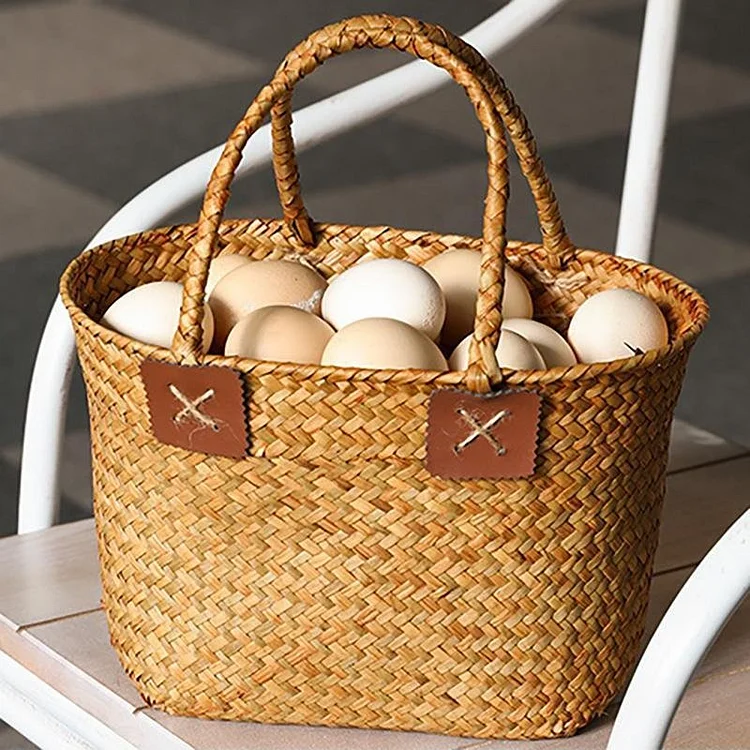 Rustic Natural Seagrass Woven Basket With Handle - Appledas