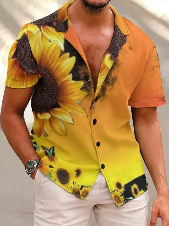 Men's Chrysanthemum Print Short Sleeve Shirt