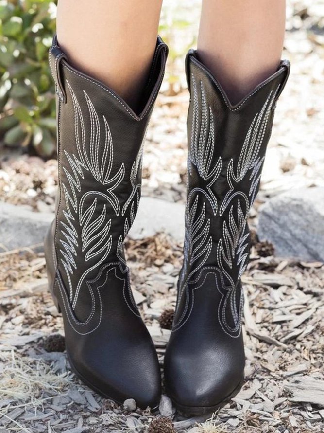 Casual Ethnic Embroidered Cowboy Cowboy Boot CS26- Fabulory