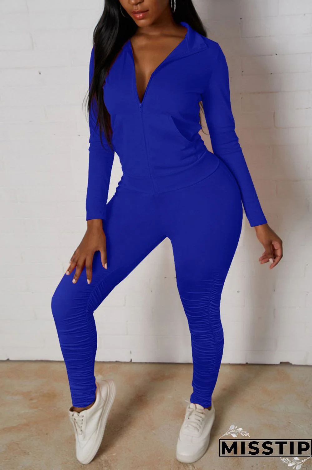 Blue Fashion Casual Solid Fold Hooded Collar Long Sleeve Two Pieces