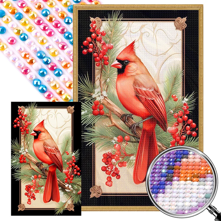North American Cardinal On The Branch - Full AB Round Drill Diamond Painting - 40*65CM(Picture)