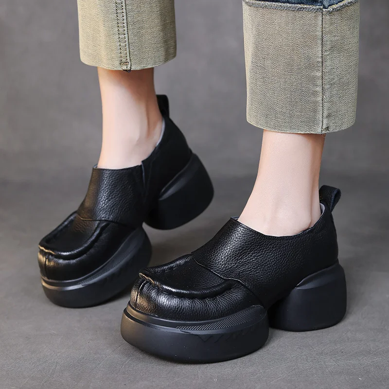 Yyvonne Single-Shoe Small Leather Retro Women's Shoes 2025 Spring New Round Head High Heel Low Help Shoes