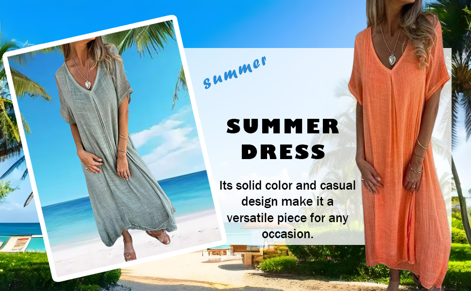 Cotton and Linen V-Neck Midi Dress