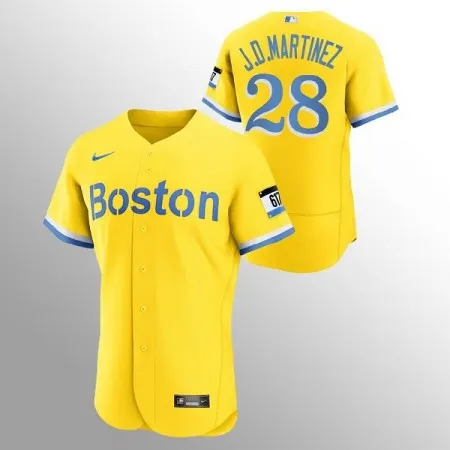 Men's Boston Red Sox #28 J.D. Martinez Gold 2021 City Connect Flex base Stitched Jersey