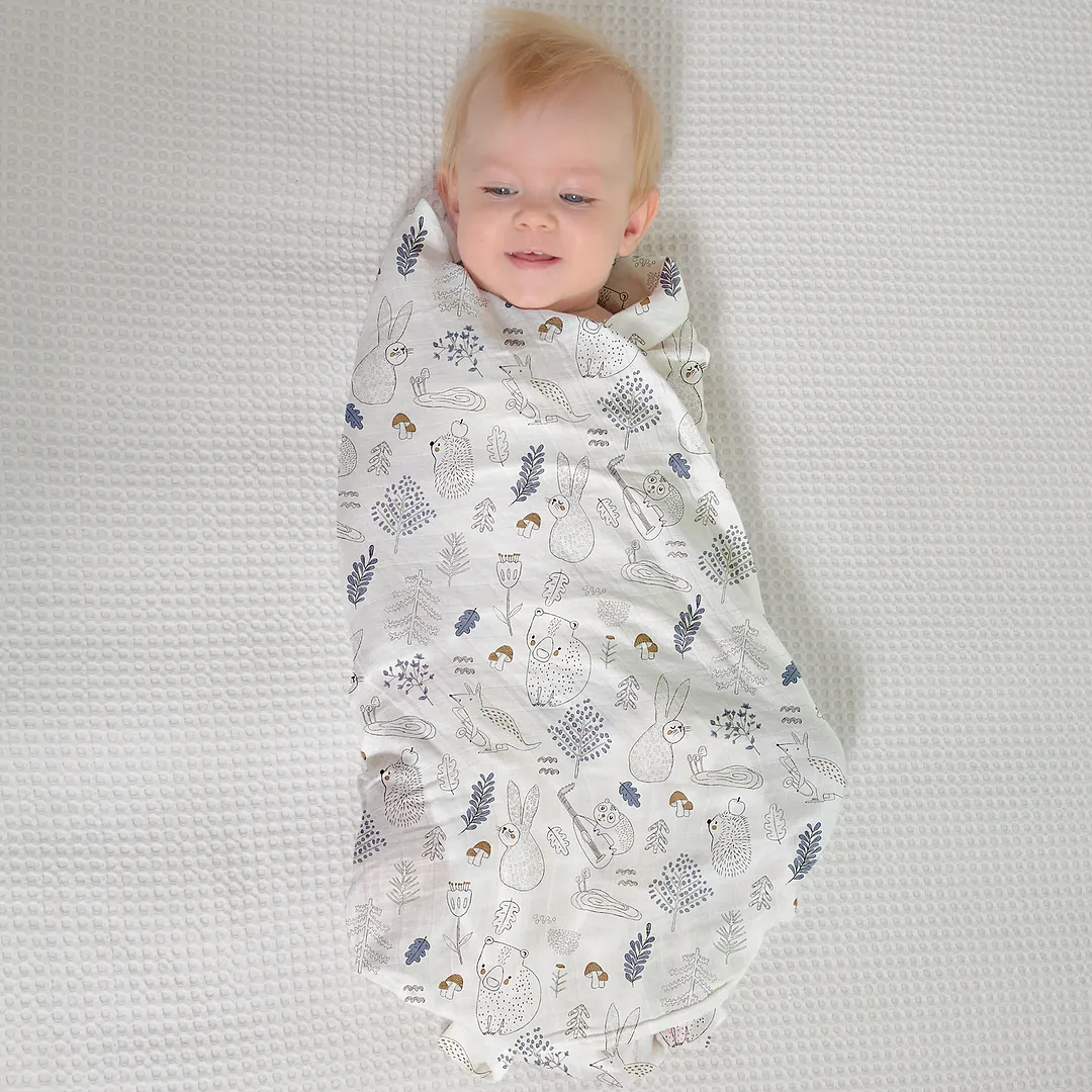 Egmao Baby Cotton Bamboo Muslin Swaddle Blanket - Forest Carnival