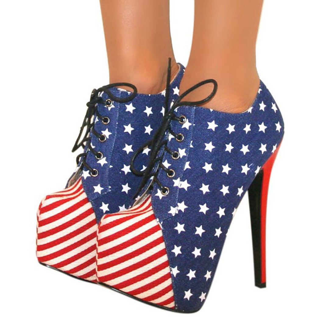 The Stars and the Stripes Lace up Boots Platform Ankle Booties Nicepairs
