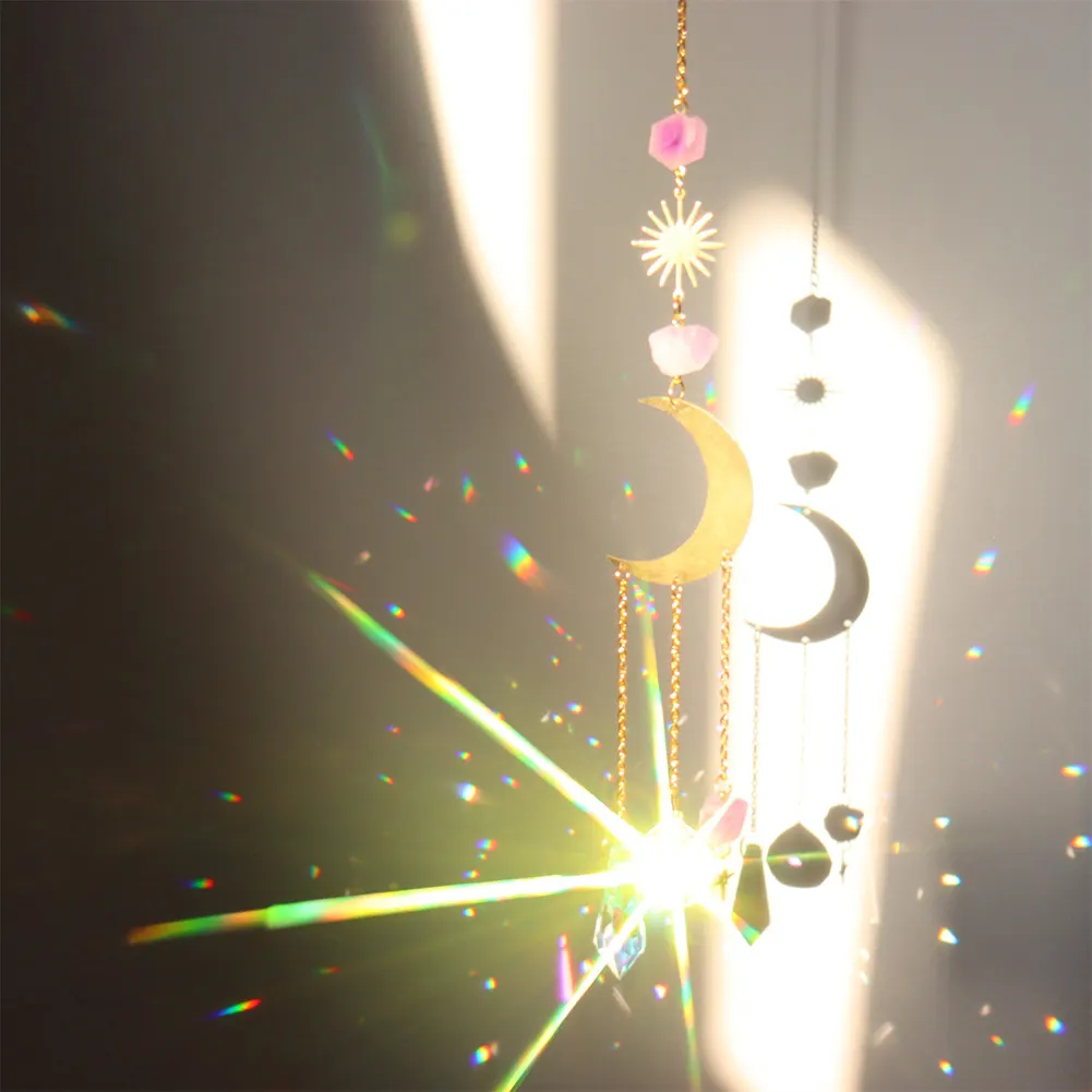Crystal Wind Chime Star Moon Prism Hanging Pendant Home Garden Decor (F)