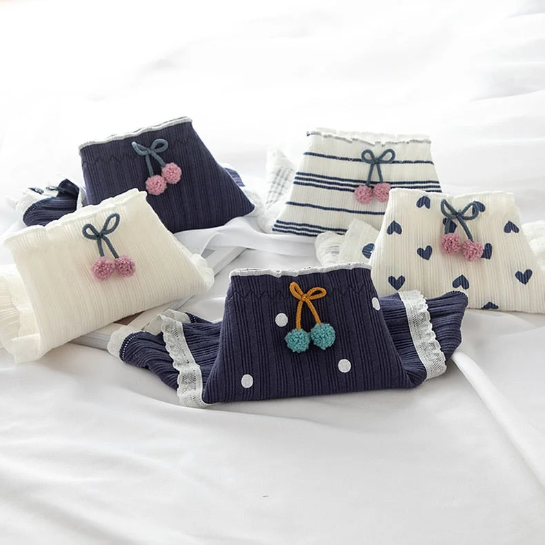 Five Piece Underwear Set Women's Cotton Panties Sexy Lace Underwear Fashion Flower Comfort Briefs Mid-Waisted Female Lingerie