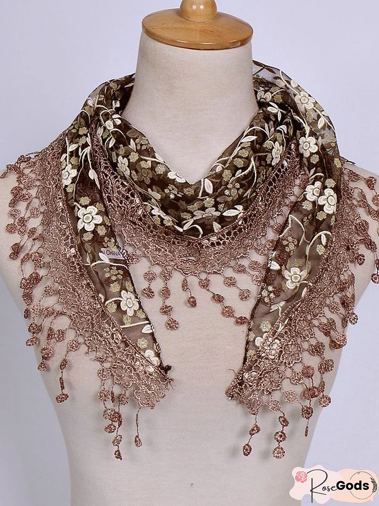 Lace Hollow Floral Silk Scarf Beach Scarf Everyday Matching