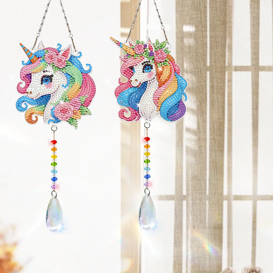 2Pcs Flying Horse DIY Double-Sided Diamond Painting Hanging Kits Diamond Painting Suncatcher Craft Kit for Home Garden Wall Decor Gift