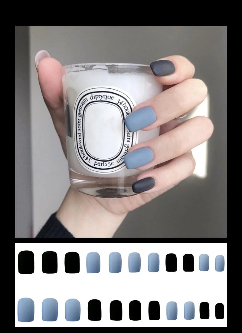 24pcs Dark Coffee Fake Nails Orange And Yellow Two-tone Matte Polish False Nail Patch Round Ballet Nail Tips Glue Wear Manicure-Nail Inspo